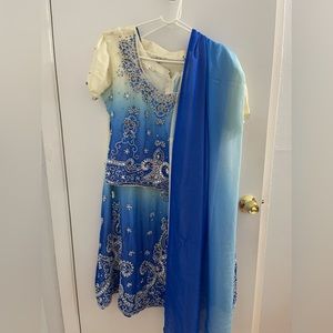 Blue/ white Ombré lengha/ Indian dress